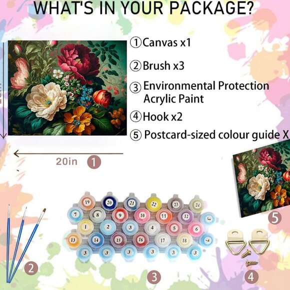 Flower Paint by Numbers Kit for Adults Canvas-Flower Adult Paint by Numbers for - Picture 2 of 7